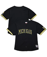 Mitchell & Ness Men's Black Michigan Wolverines On The Clock Full-Button Fashion Jersey