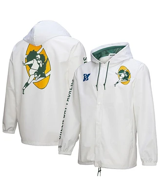 Mitchell & Ness Men's White Green Bay Packers Vintage Logo Coaches Full-Snap Hoodie Jacket