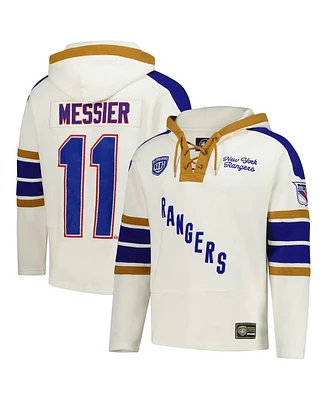 '47 Brand Men's Mark Messier Cream New York Rangers Blue Line Heritage Name Number Lace-Up Pullover Hoodie