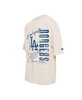New Era Men's Cream Los Angeles Dodgers Cooperstown Collection Oversized Throwback Distressed T-Shirt