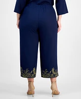 Jm Collection Plus Metallic Embroidered-Hem Capri Pants, Exclusively at Macy's