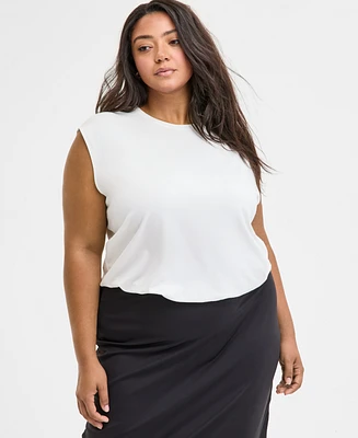 Bar Iii Trendy Plus Short-Sleeve Blouson Crewneck Top, Exclusively at Macy's