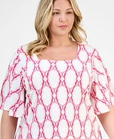 Jm Collection Plus Printed Flutter-Sleeve Top, Exclusively at Macy's