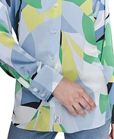 Karl Lagerfeld Paris Petite Printed Button-Front Shirt