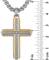 Esquire Men's Jewelry Diamond Cross 22" Pendant Necklace (1/5 ct. t.w.) in Stainless Steel & Yellow Gold-Tone Ion-Plated Stainless Steel