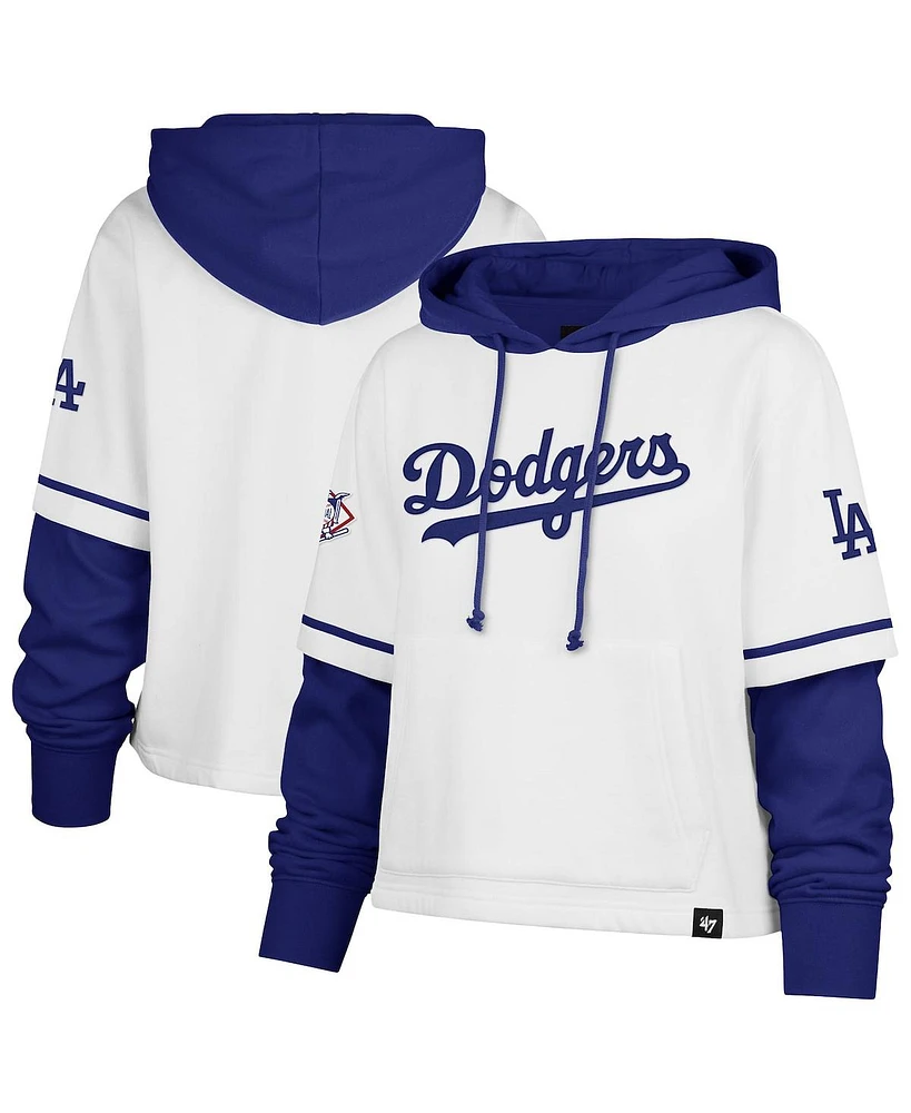 '47 Brand Women's White Los Angeles Dodgers Trifecta Shortstop Cropped Pullover Hoodie