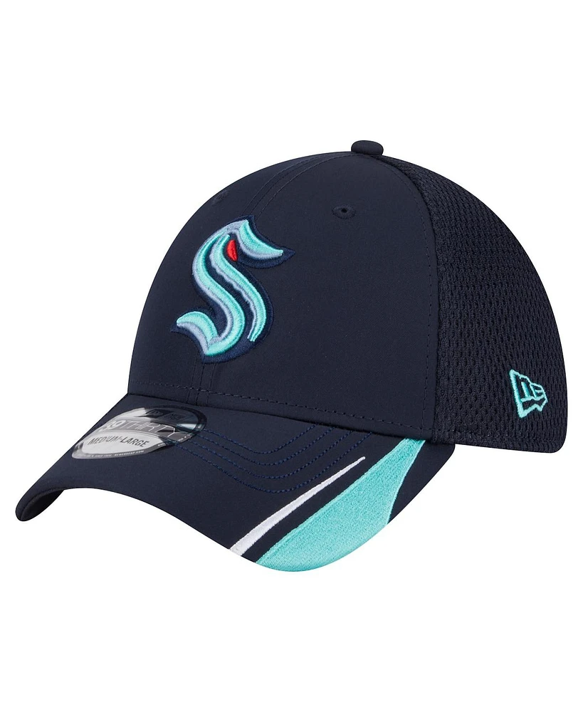 New Era Men's Deep Sea Blue Seattle Kraken Linear Featherweight 39THIRTY Flex Hat