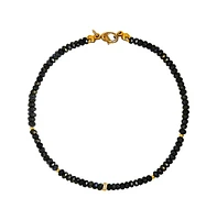 Created Blue Sapphire Beads with Gold Toned Rondel Necklace Paved with Cubic Zirconia 16 inches Adjustable