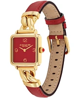 Coach Women's Cass Gold-Tone Stainless Steel and Red Leather Strap Watch, 22mm
