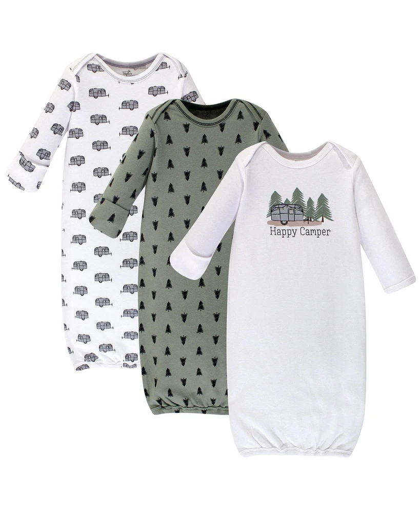 Touched by Nature Baby Boys Organic Cotton Gowns, Happy Camper, Preemie/Newborn