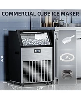 Cowsar 200lbs Commercial Ice Maker,Auto Stainless Steel, Lcd Panel, Freestanding, 48LBS Storage