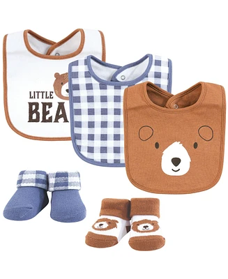 Hudson Baby Infant Boy Cotton Bib and Sock Set, Little Brown Bear, One Size