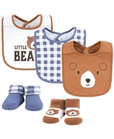 Hudson Baby Infant Boy Cotton Bib and Sock Set, Little Brown Bear, One Size