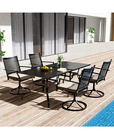 6-Piece Metal Outdoor Patio Dining Set with Square Table with 1.65 in. Umbrella Hole and Swivel Chairs