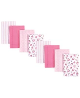 Hudson Baby Luvable Friends Girls Cotton Poly Flannel Burp Cloths 8-Pack, Garden, One Size