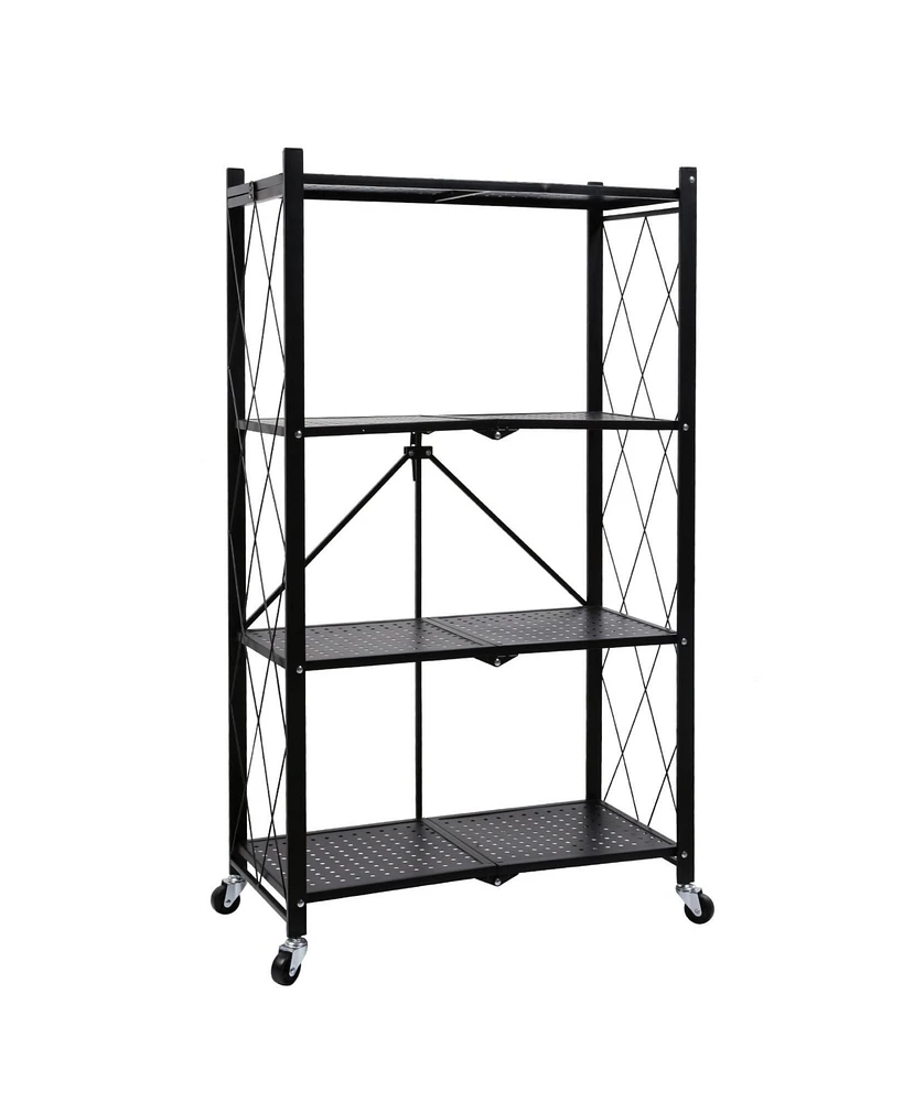 HealSmart 4-Tier Heavy Duty Foldable Metal Rack Storage Shelving Unit with Wheels Moving Easily Organizer Shelves Great for Garage Kitchen Holds up to
