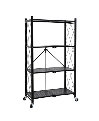 HealSmart 4-Tier Heavy Duty Foldable Metal Rack Storage Shelving Unit with Wheels Moving Easily Organizer Shelves Great for Garage Kitchen Holds up to