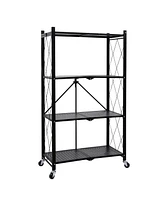 HealSmart 4-Tier Heavy Duty Foldable Metal Rack Storage Shelving Unit with Wheels Moving Easily Organizer Shelves Great for Garage Kitchen Holds up to