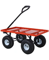 Steel Garden Cart, Steel Mesh Removable Sides, 3 cu ft, 550 lb Capacity, red