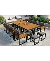 18-pc Acacia Patio Dining Set, 8 Chairs, 8 Ottomans, 2 Tables, Cushioned, Gray