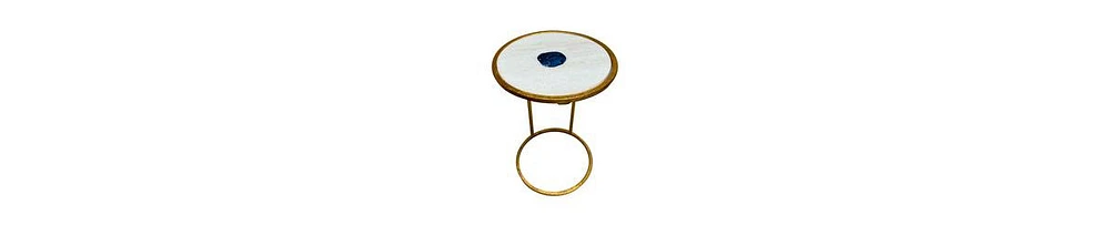 Marble & Agate Inlay End Table – Foil Finish Iron Frame for a Luxe Look