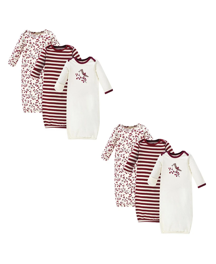 Touched by Nature Baby Girls Organic Cotton Gowns, Berry Branch 6-Piece, 0-6 Months