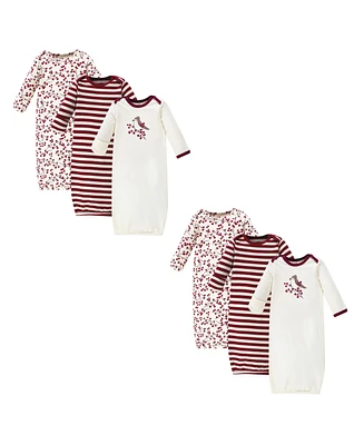 Touched by Nature Baby Girls Organic Cotton Gowns, Berry Branch 6-Piece, 0-6 Months