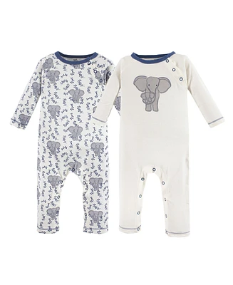 Touched by Nature Baby Boys Cotton Coveralls 2pk, Elephant, 12-18 Months