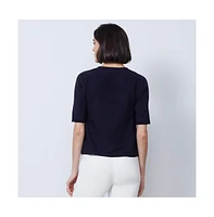 Etcetera Women's Navy Blue Jersey Knit Cardigan Sweater Rhodes