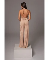 Jluxlabel Women's Slinky Halter Belted Jumpsuit