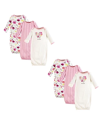 Touched by Nature Baby Girls Organic Cotton Gowns, Botanical 6-Piece, Preemie/Newborn