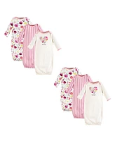 Touched by Nature Baby Girls Organic Cotton Gowns, Botanical 6-Piece, Preemie/Newborn