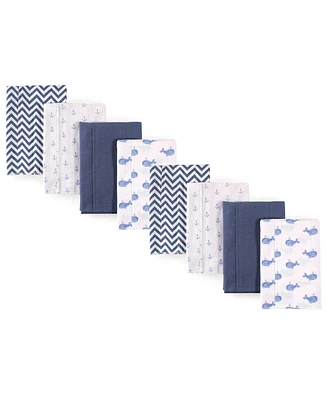 Hudson Baby Boys and Girls Cotton Poly Flannel Burp Cloths 8-Pack, Whale, One Size
