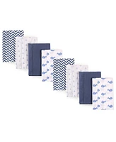 Hudson Baby Boys and Girls Cotton Poly Flannel Burp Cloths 8-Pack, Whale, One Size