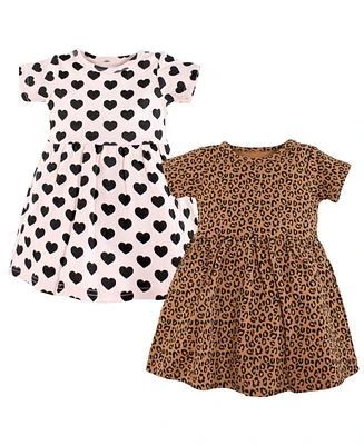 Hudson Baby Girls Cotton Dresses, Leopard And Hearts, 9-12 Months