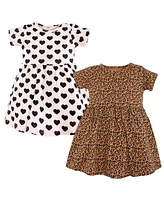 Hudson Baby Girls Cotton Dresses, Leopard And Hearts, 9-12 Months