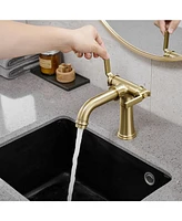 Double Handle Industrial Style Bathroom Faucet Lavatory Mixer Tap Commercial Vanity Brushed Gold