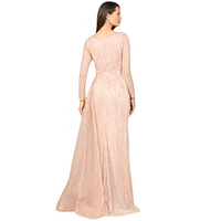 Lara Women's Long Sleeve V-Neck Gown with Drape