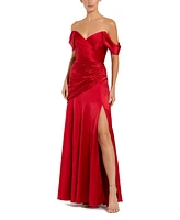Mac Duggal Women's Hard Satin Off The Shoulder Crossover Gown