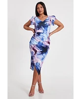 Quiz Women's Scuba Floral Frint Cap Sleeve Midi Bodycon Dress