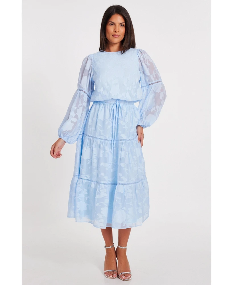Quiz Women's Jacquard Midi Dress with Balloon Sleeve