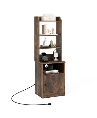 Bedside Tables Tall Nightstands with 5 Open Shelf and Cabinet