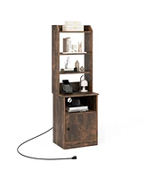 Bedside Tables Tall Nightstands with 5 Open Shelf and Cabinet