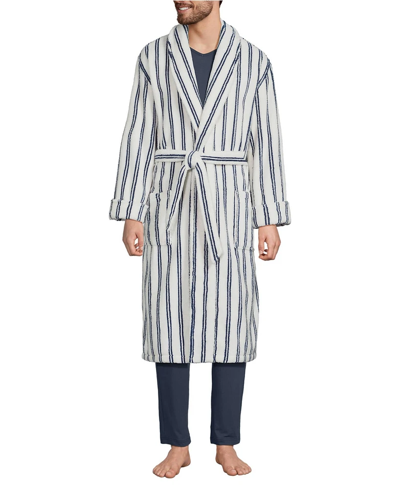 Lands' End Men's Calf Length Pattern Turkish Terry Robe