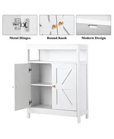Bathroom Floor Cabinet Wooden Storage Organizer with 2 Doors