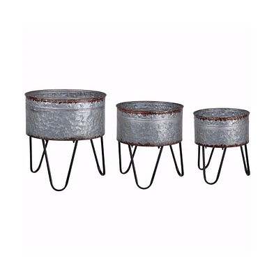 Industrial Planter Set – 3 Galvanized Tubs with Hairpin Metal Legs