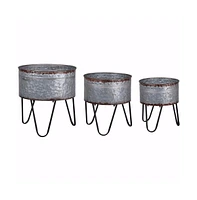 Industrial Planter Set – 3 Galvanized Tubs with Hairpin Metal Legs