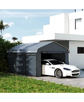 Outsunny 10' x 15' Metal Carport with Metal Roof and Removable Sidewalls