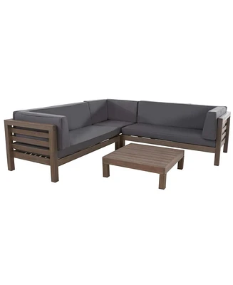 Modern V-Shaped Acacia Outdoor Sectional Sofa Set
