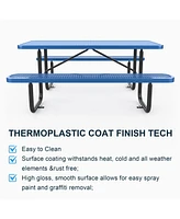 72" Expanded Metal Rectangular Picnic Table, Blue